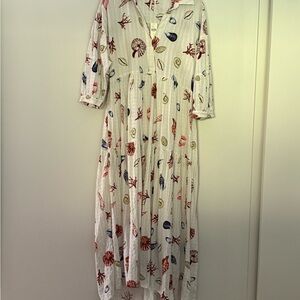 Anthropologie White Sundress with Cuffed 3/4 Sleeves and V-Neck